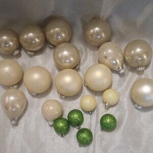 bundle tree ornaments green cream gold Christmas in July event decorative